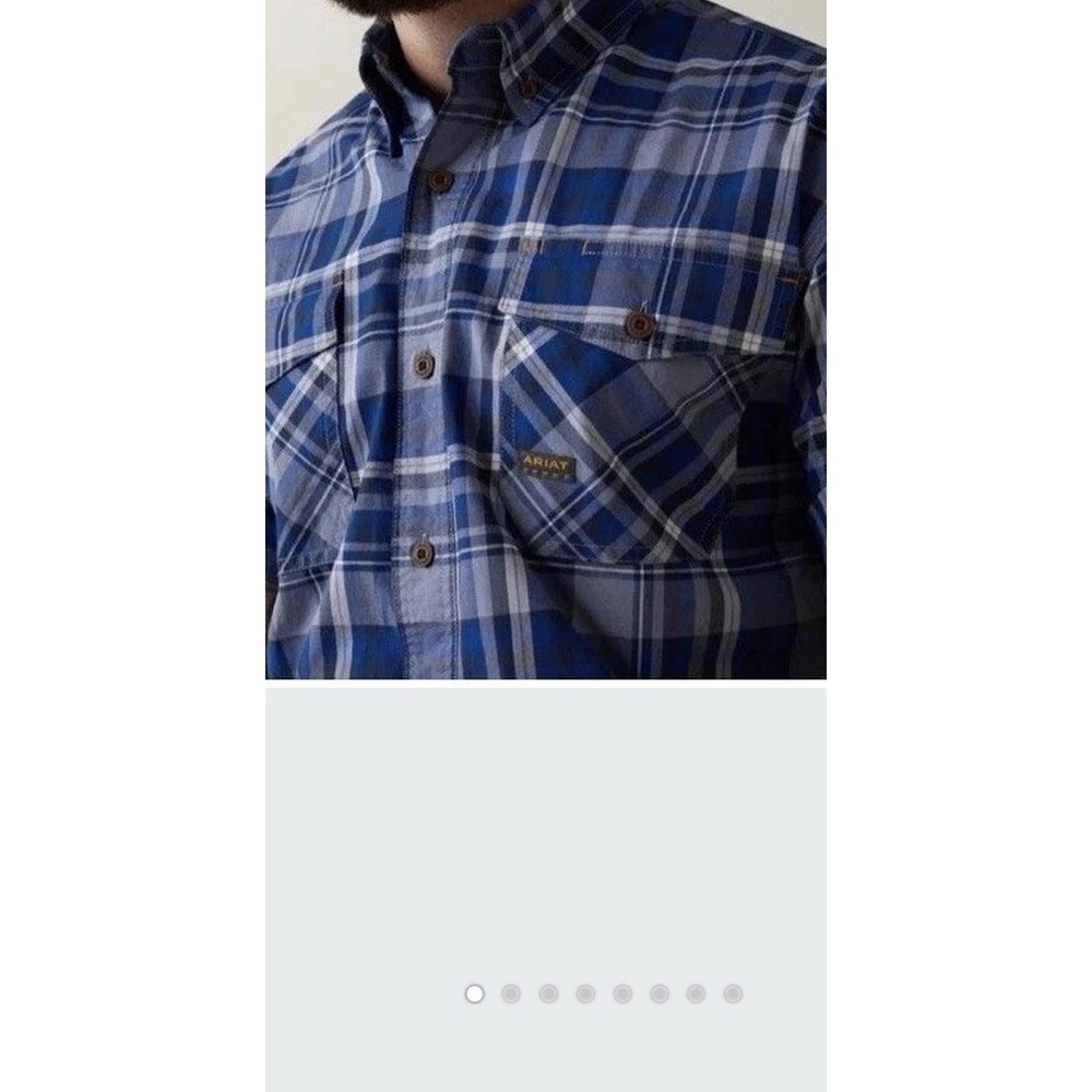 Ariat Rebar Shirt Mens XL Tall Blue Plaid Short Sleeve Button Up Pocket Workwear
